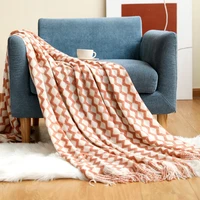 geometric pattern blanket with tassel jacquard weighted knitted blankets for beds sofa travel breathable soft bedspread blanket