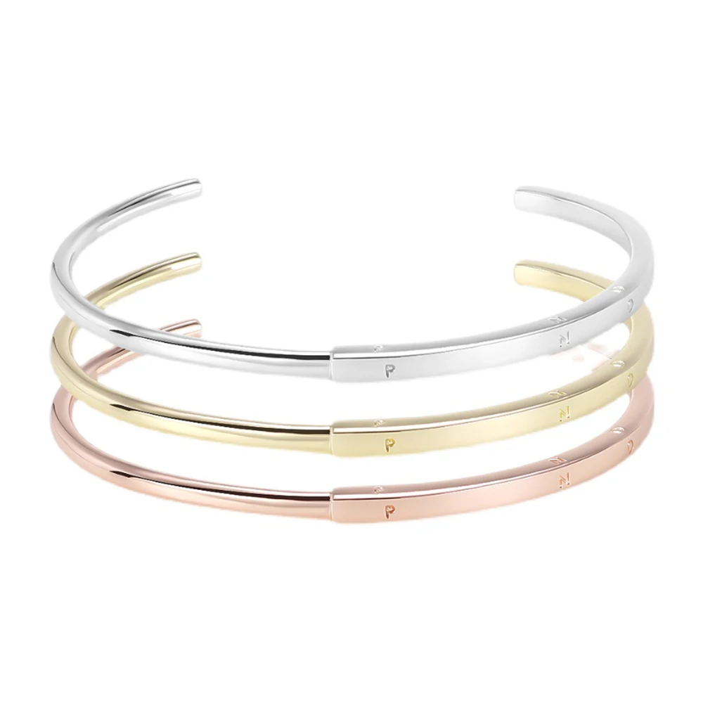 

Fit for Pandora Original 925 Silver Signature I-D Open Bangle Engagement DIY Trendy Girls Party Jewelry Gift