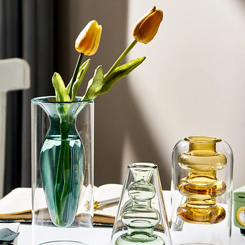 

Nordic Creative Art Vase Decoration Living Room Flower Arrangement Modern Simple Glass Transparent Table Decoration Flower