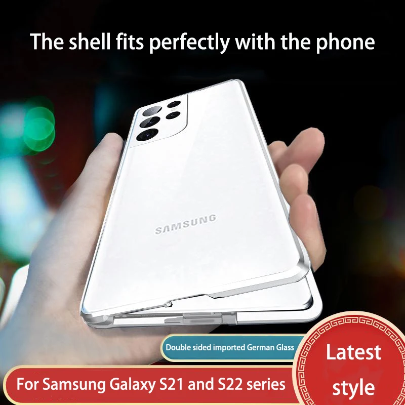 Metal Magnetic Case For Samsung Galaxy S23 S22 S21 Ultra 360° Full Camera Encirclement HD Glass Magsafe Screen Prevention Cases