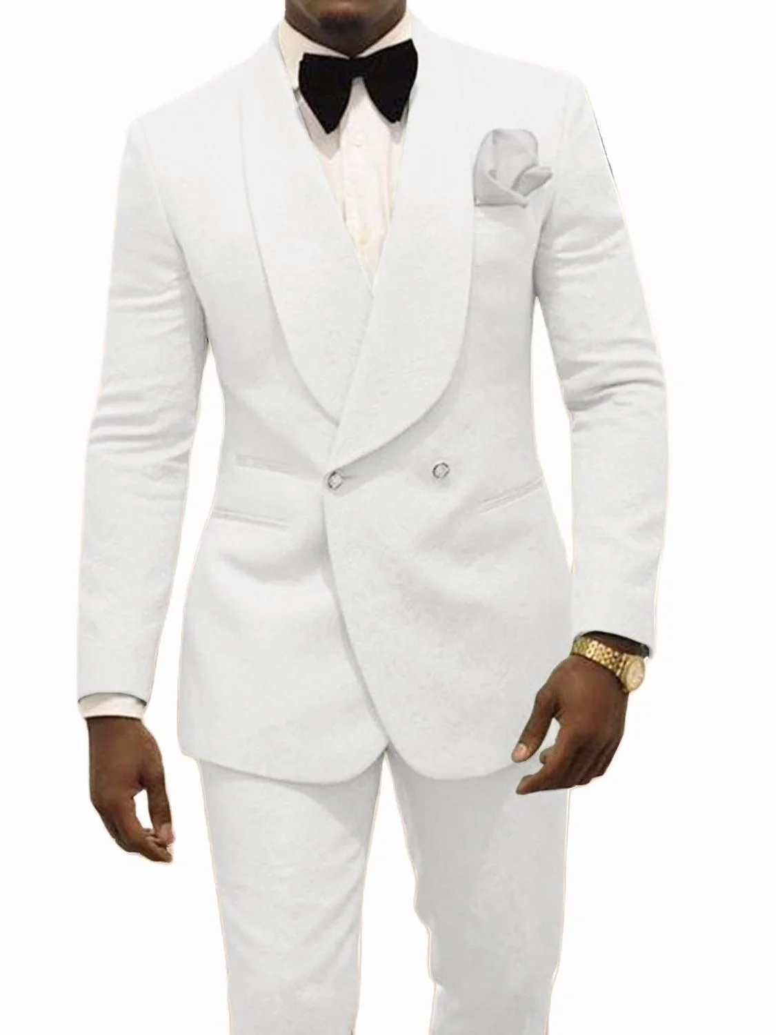 

Custom Made Groomsmen White Pattern Groom Tuxedos Shawl Lapel Suits 2PCS Wedding Best Man ( Jacket+Pants )Costume Homme