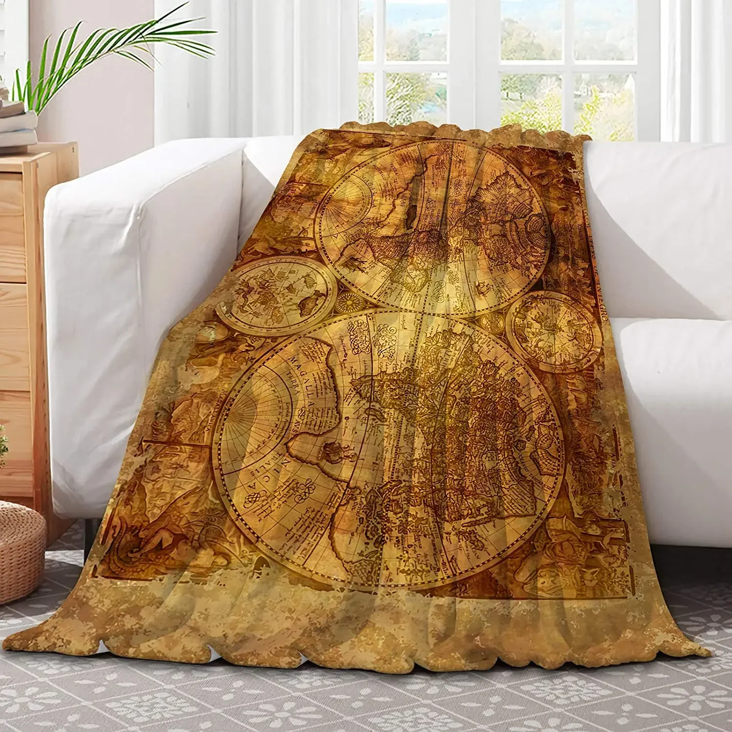 Фланелевые одеяла с изображением старой карты мира ручная работа для дивана