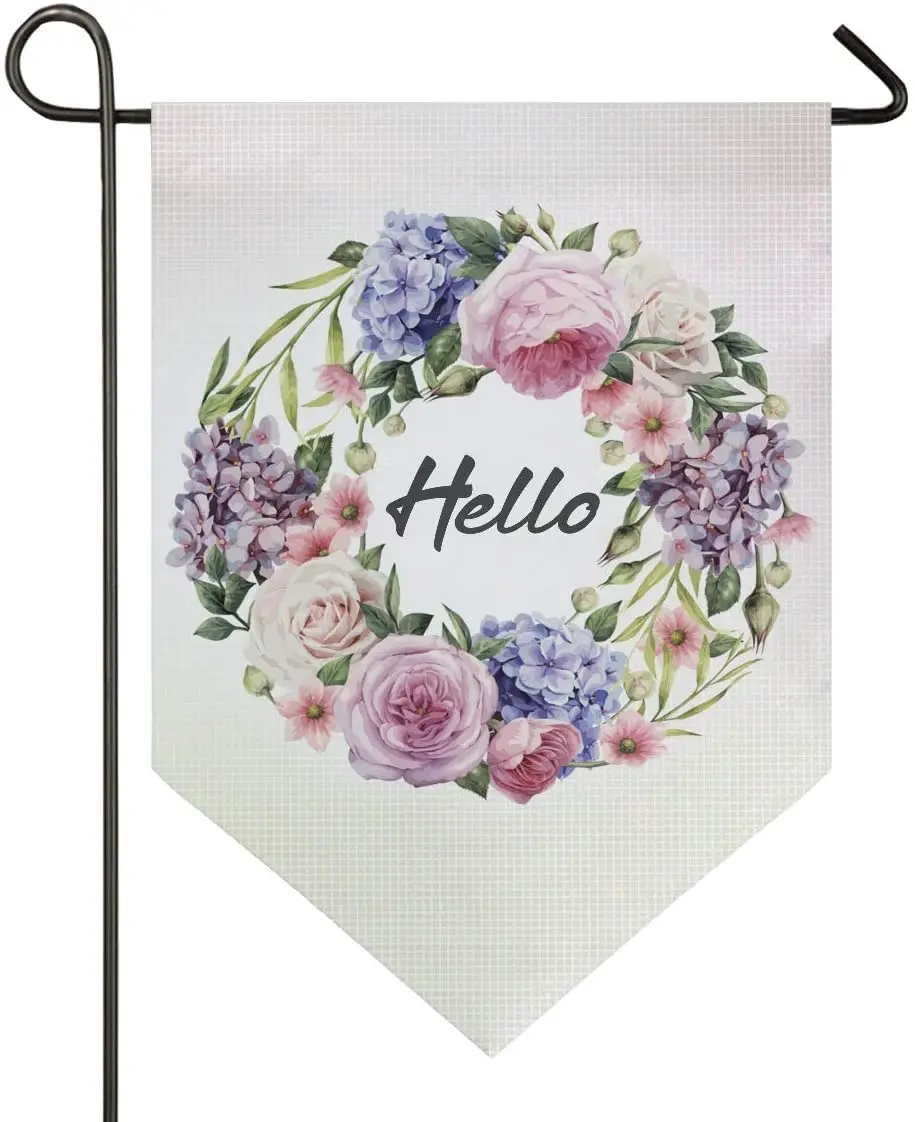 

Welcome Hello Rose Floer Wreath Garden Flag Welcome Home House Flags Double Sided Yard Banner Outdoor Decor Banner for Outside H