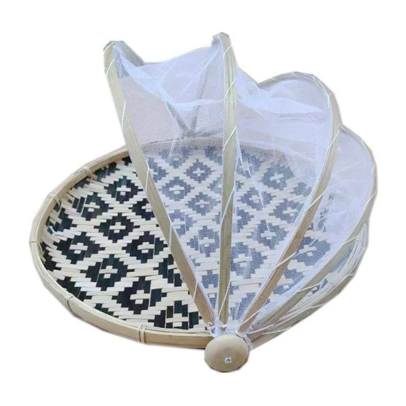 

A50I Hand-Woven Bamboo Food Basket,Fruit Vegetable Bread Cover Storage Containe,Outdoor Picnic Food Cover Mesh Tent Basket