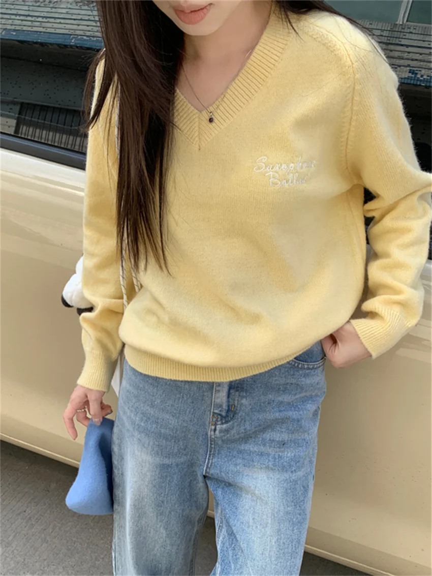 Женский свитер с V-образным вырезом Alien Kitty повседневный свободный трикотажный