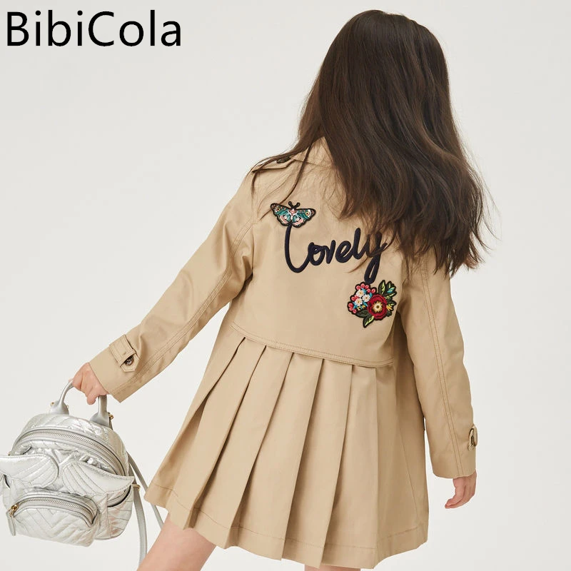 

girls' windbreaker coat Korean version of the big boy spring and autumn little girl embroidered top fashion British windbreaker