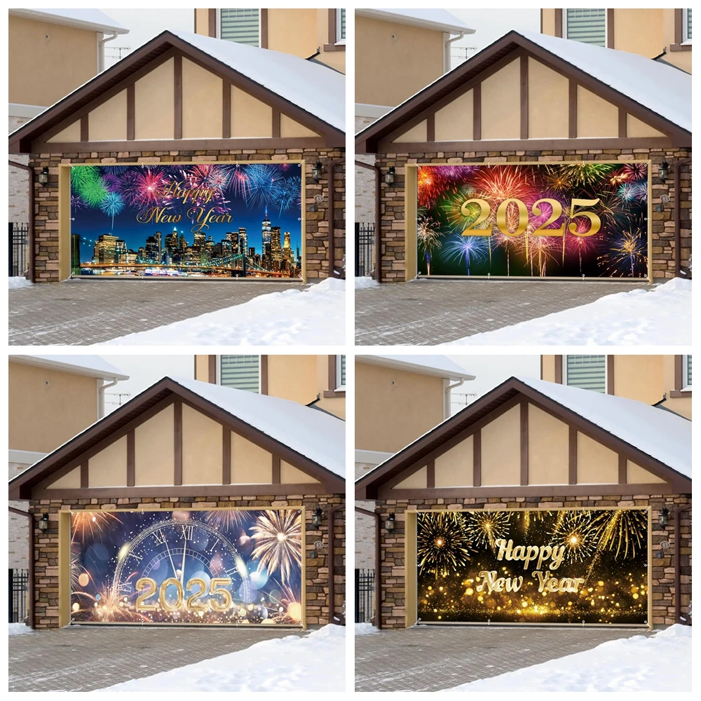 2025 с Новым годом баннер для гаражных ворот фон рождественская большая фреска