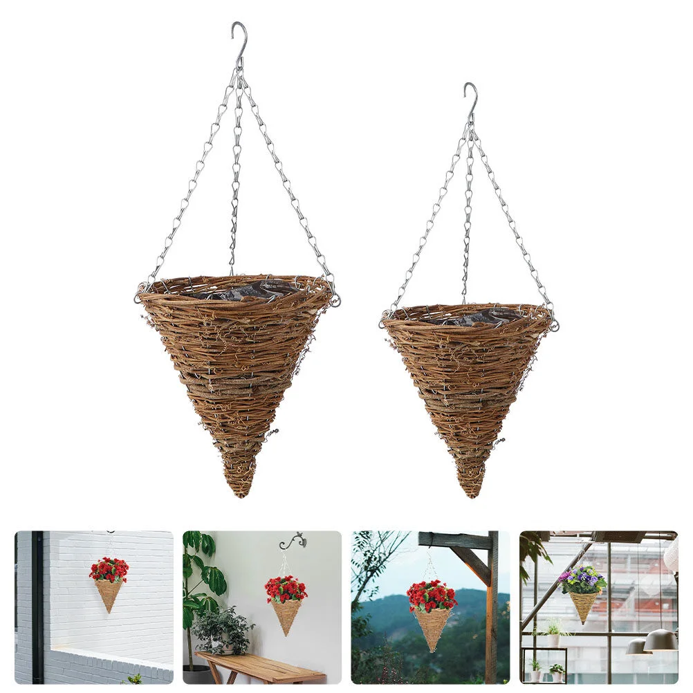 

2pcs Hanging Flower Pots Decorative Cone Shape Dried Flower Baskets Container