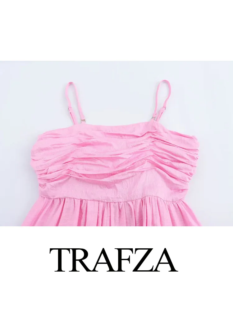 Женское платье трапециевидной формы TRAFZA розовое длинное на бретельках без