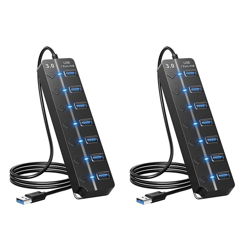 

2X 7 Ports USB Hub Splitter Multi Hub USB 3.0 Adapter USB Several Ports Power Adapter With Switches And Lights