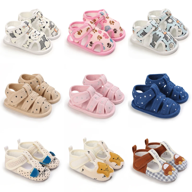 

2022 Brand New Newborn Infant Baby Girls Boys Summer Casual Sandal Shoes 2 Style Cotton Print Cool Soft Baby Shoes 0-18M