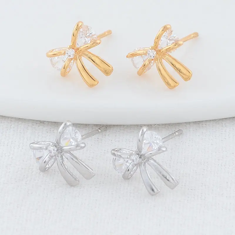 

9*10MM 14K Gold Color Plated Brass with Zircon Butterfly Stud Earrings High Quality Diy DIY Jewelry Making Finding Accessories