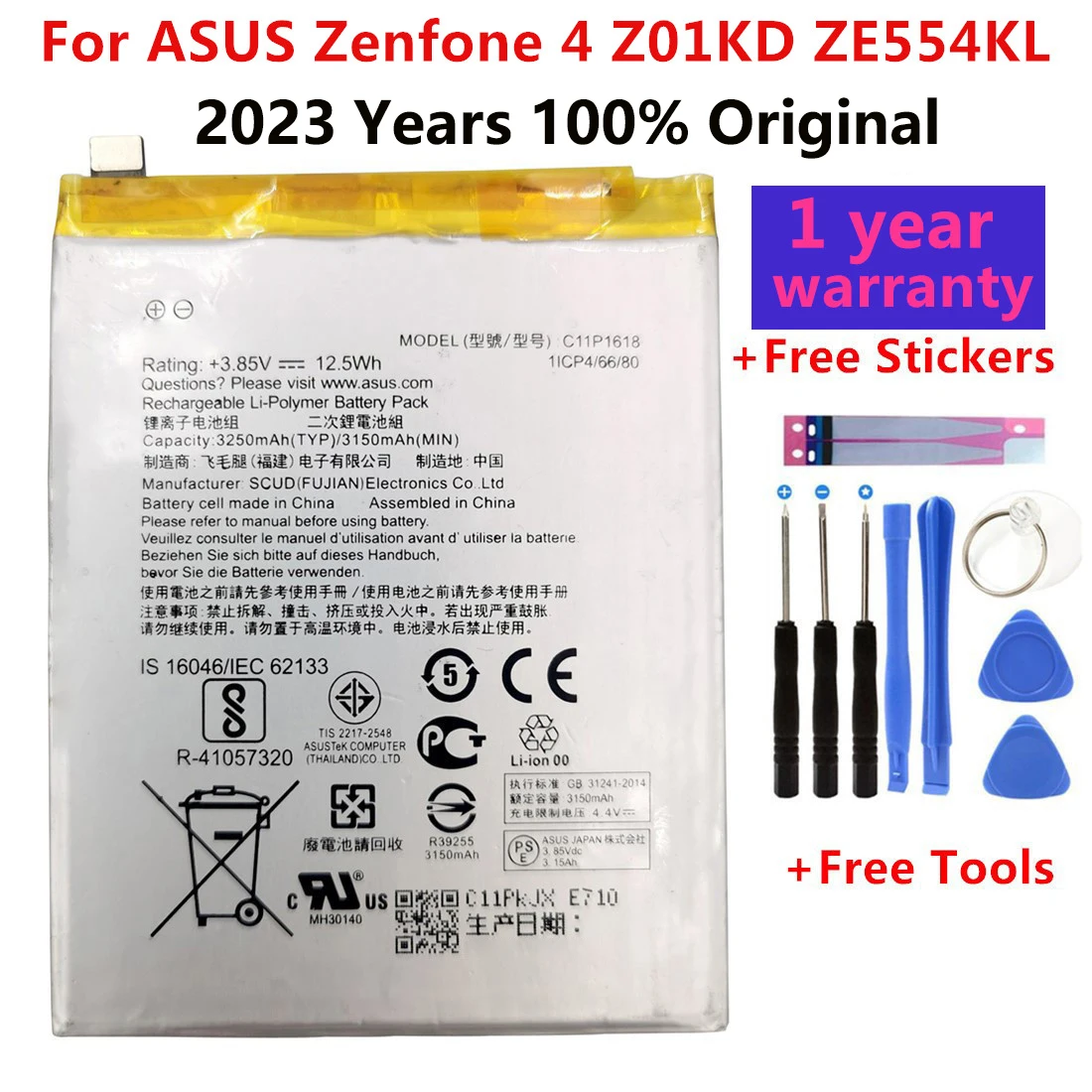 

C11P1618 Original Phone Battery For ASUS Zenfone 4 Z01KD ZE554KL 3250mAh High Capacity Batteries Bateria+Free Tools