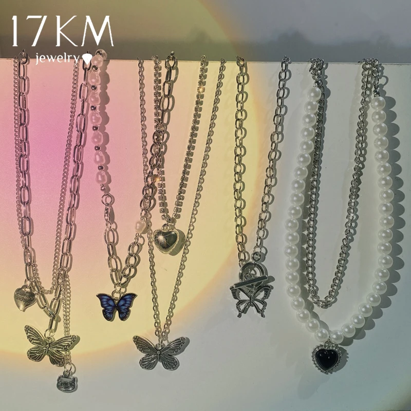 

Ожерелье с подвеской-бабочкой 17KM Y2K ожерелья-цепочки серебряного цвета для женщин многослойный чокер неправильной формы ювелирные изделия ...