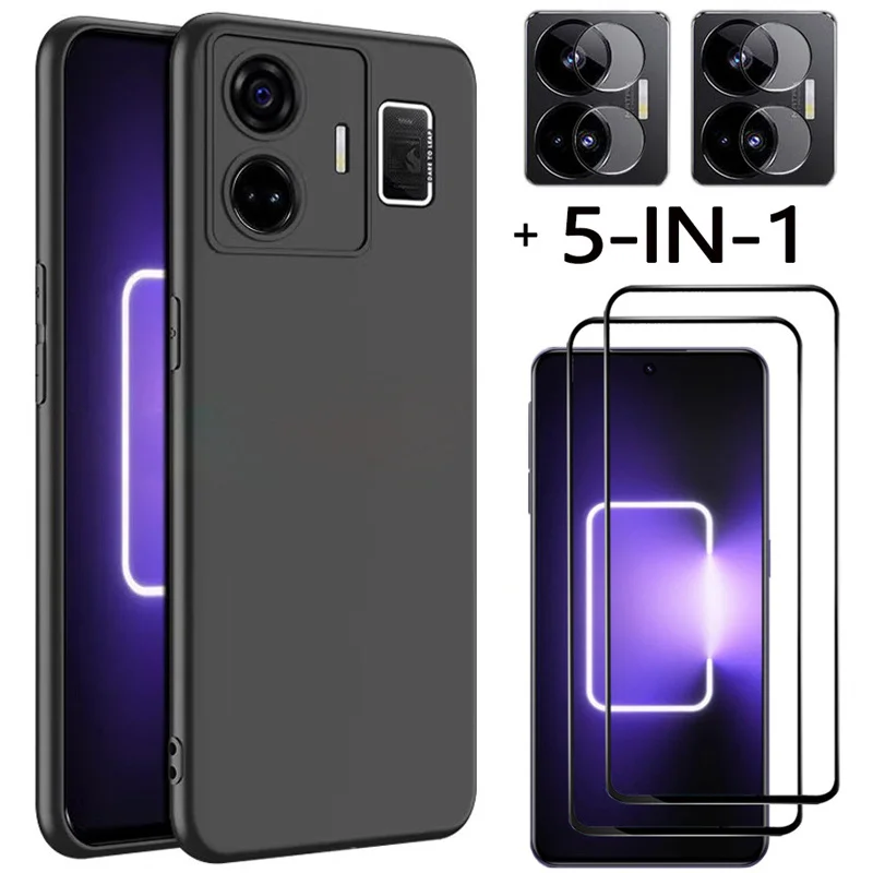 

5-in-1,Tempered Glass + TPU Case for Realme GT3 Neo3 3T Neo5 SE Soft Anti-shock Phone Cases Realmi GT Neo 5 SE Cover Realme GT 3