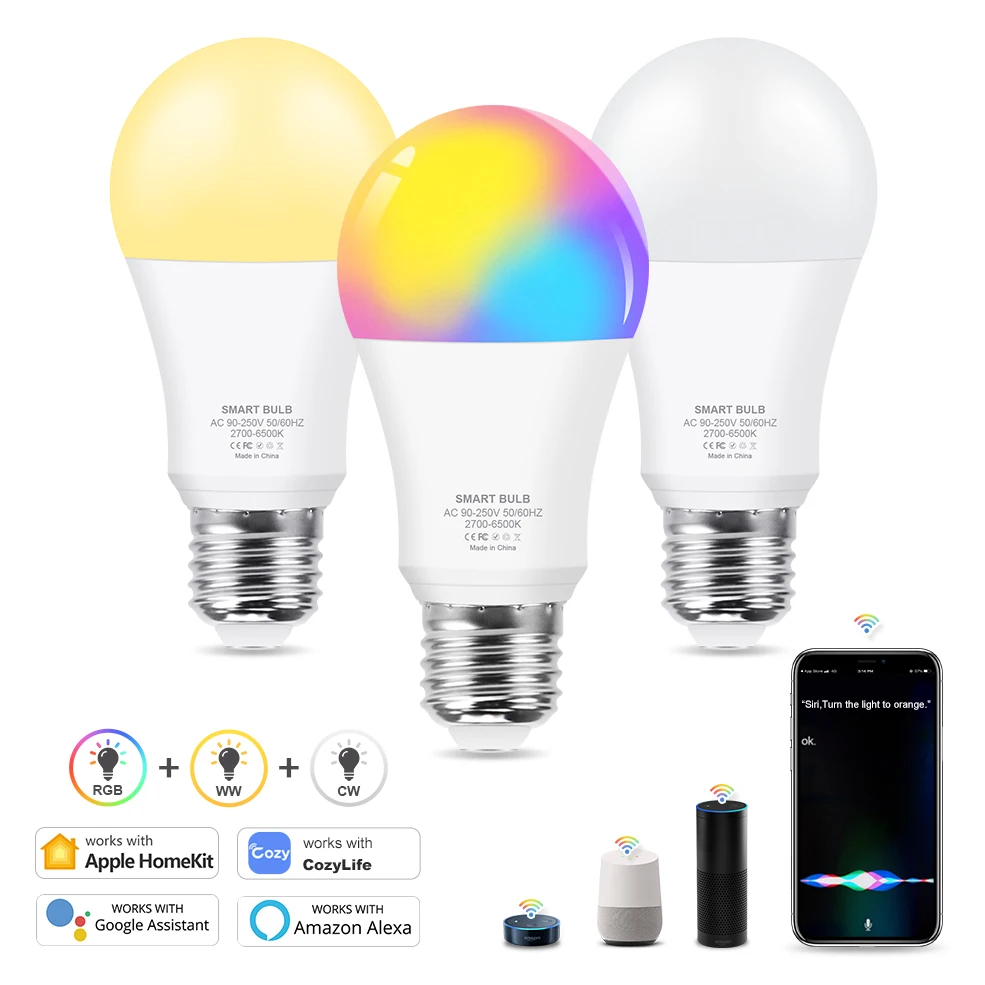 

Приглушаемая умсветильник лампа 12 Вт E27 WiFi RGB + белый + теплый белый Homekit Cozylife Alexa Google Assistant Control Wake up Smart Lamp