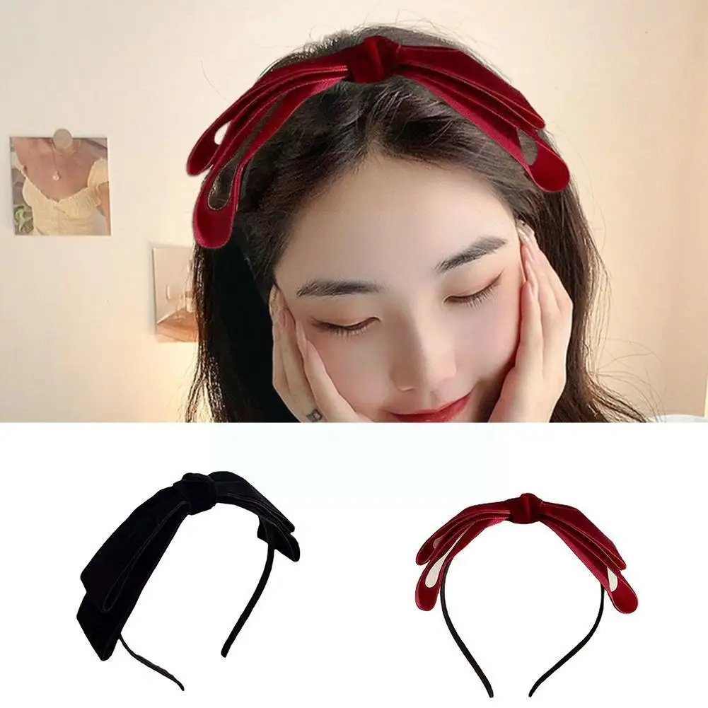 

Elegant Velvet Bow Bezel Hairband for Women Korean Retro Headband Girls Vintage Hoop for Holiday Party Hair Bands Accessori D1T2