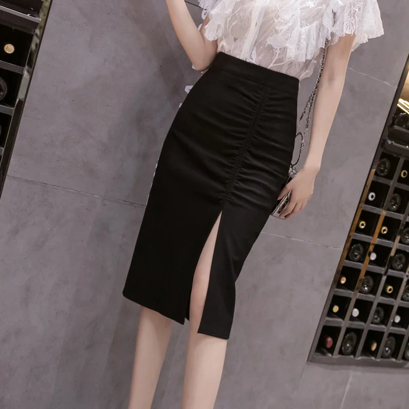 Юбка Женская средней длины с разрезами по бокам и высокой талией - купить