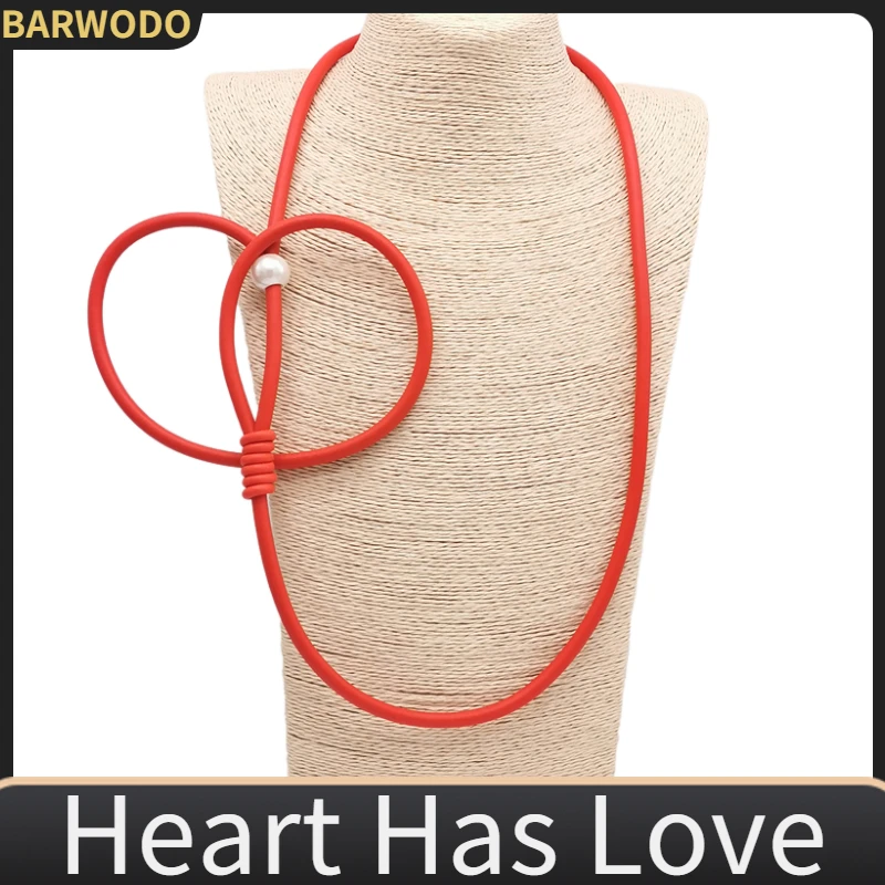 

BARWODO Rubber Heart Necklace For Women Boho Accessories Pearl Choker Party Luxury Jewelry Statement Necklace Bridesmaid Gift