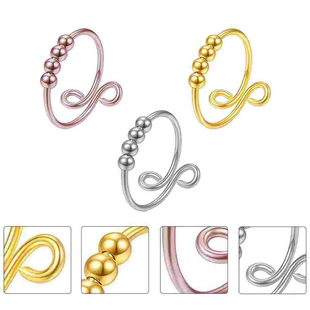 

3 Pcs Anxiety Fidget Rings Adjustable Alloy Rings Rotatable Bead Finger Ring Sensorial