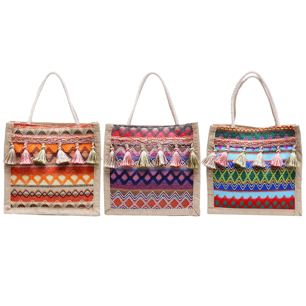 Женская винтажная Этническая сумка через плечо женская льняная Сумка-тоут с