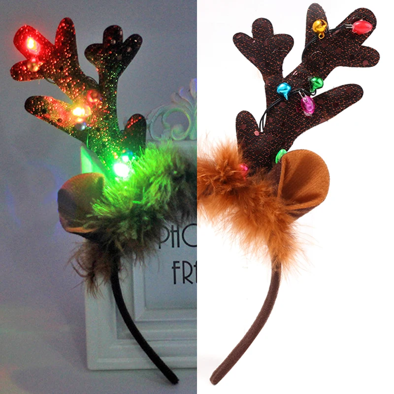 

Gleamy Antlers Headbands Christmas Luminous Deer Fluff Ears Hairband Plush Hair Decoration Head Band Cosplay Headwear Women Men