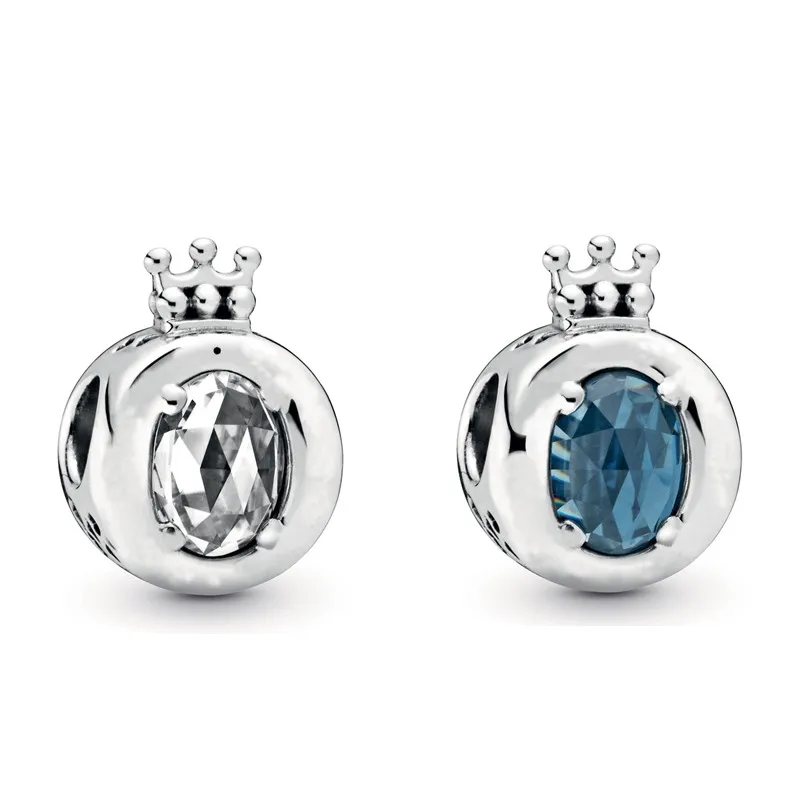 

Authentic 925 Sterling Silver Moments Blue & Clear Sparkling Crown O With Crystal Charm Fit Pandora Bracelet & Necklace