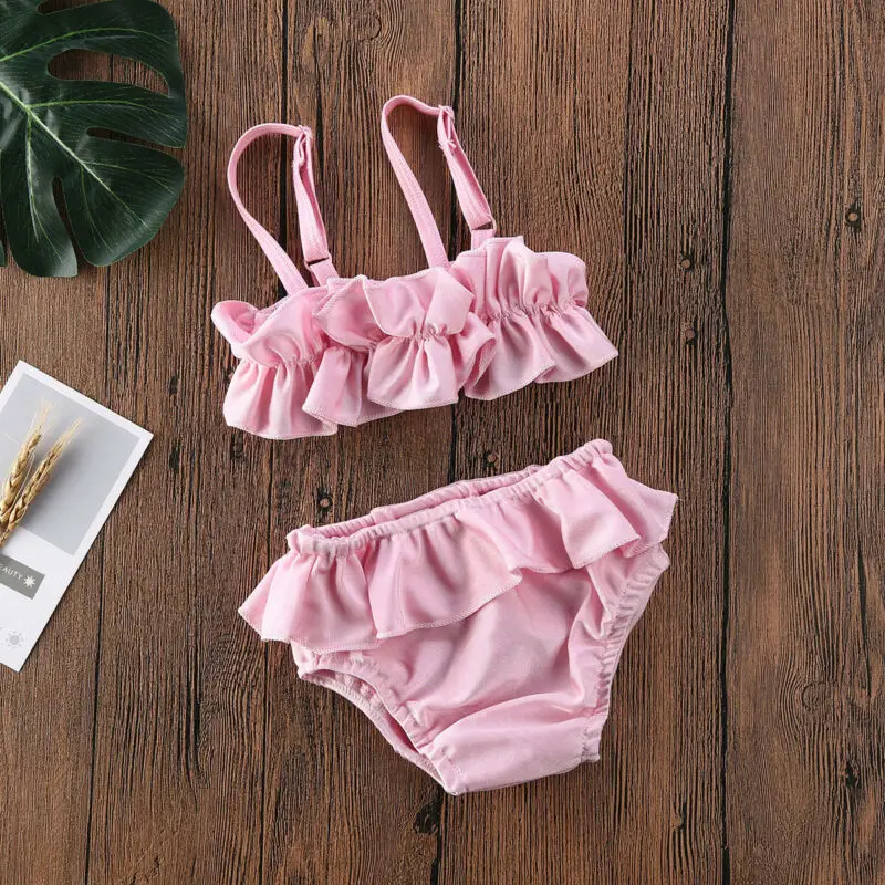 

2022 Summer Swimsuit Toddler Baby Girls Ruffle Sling Swimwear Bow Bikini Swimsuit Ruffled 2Pcs Costume Swimming Clothing