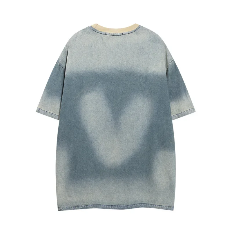 Мужская джинсовая футболка с вышивкой букв хлопковая Футболка круглым вырезом и