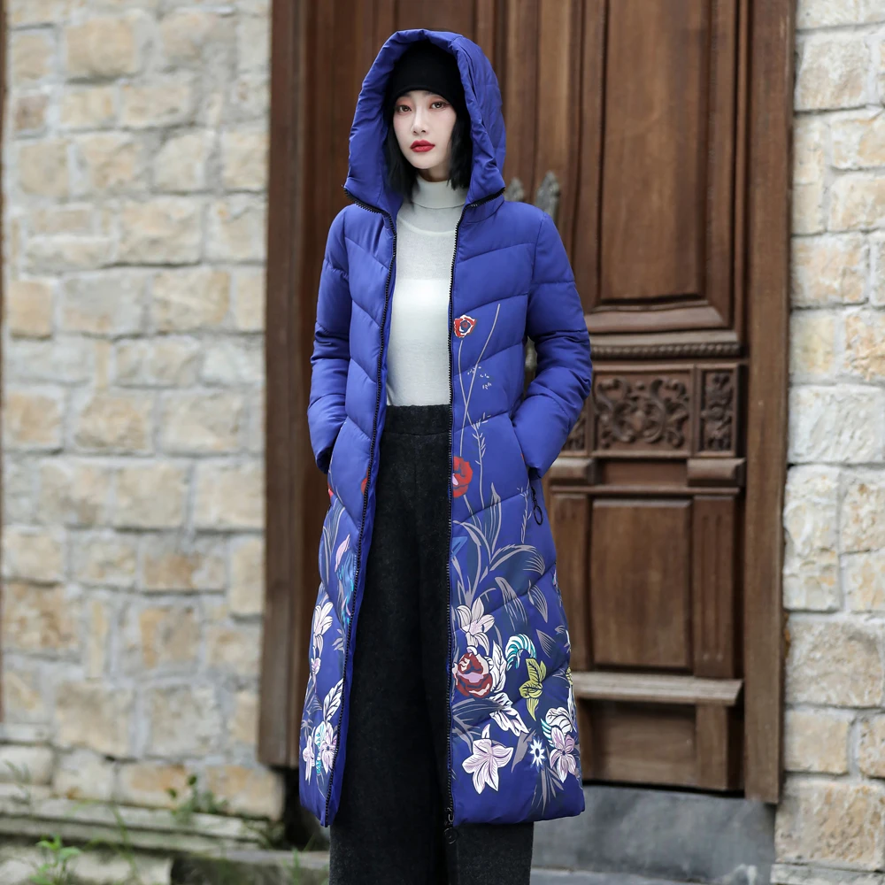 New Fashion Causal Parkas For Women Thick Coats With Hood Warm Winter Long Printing Jackets 2022 Women Clothing