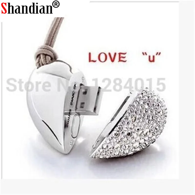 Металлическое ожерелье флеш-диск USB 2 0 4 ГБ 8 16 32 64 128 флеш-накопитель Love Heart