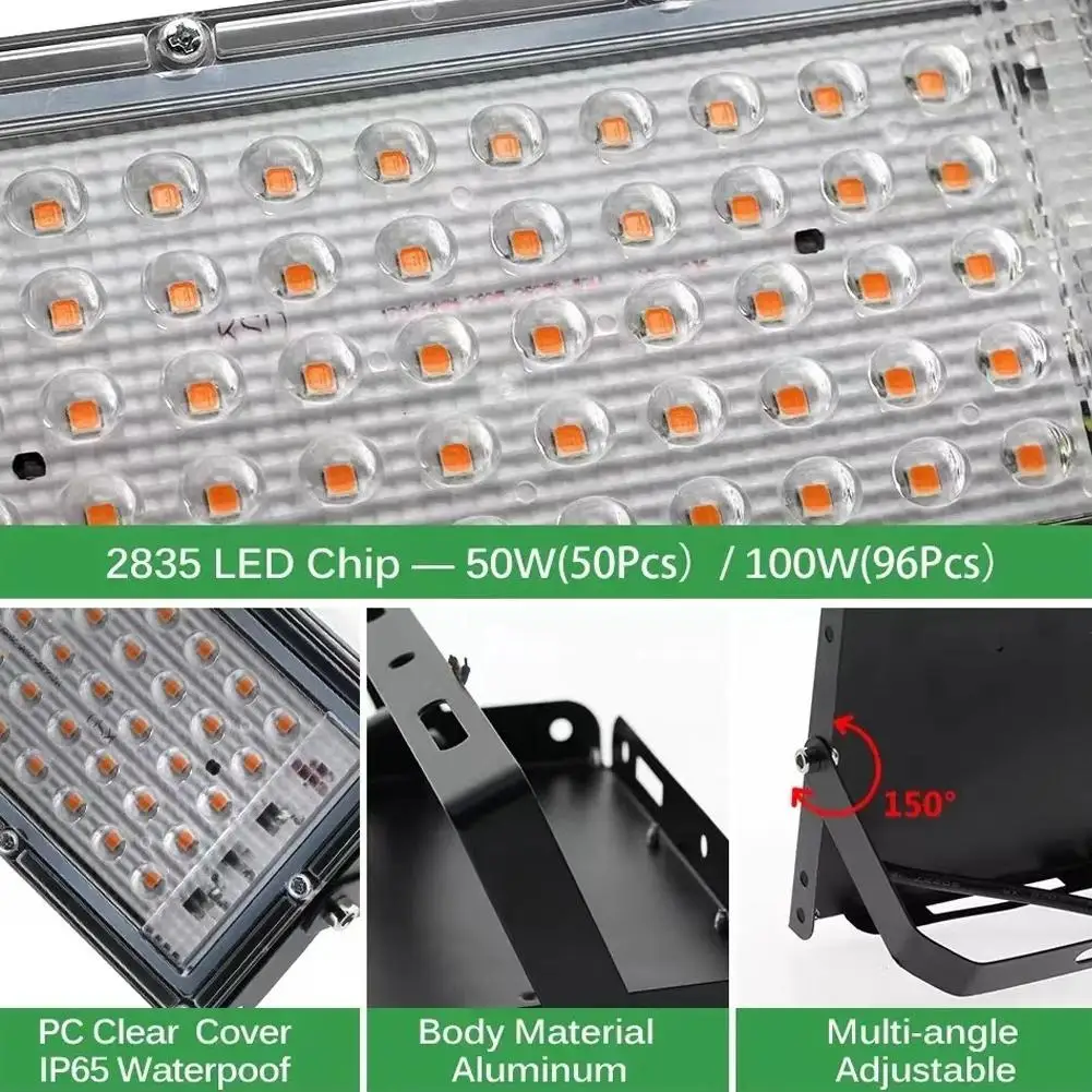 Фото Светодиодная фитолампа 50W 100W 150W AC 220V, полноспектральный прожектор для теплиц и гидропоники, фитолампа для цветов №5