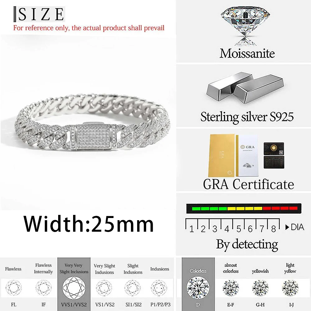 10 мм Bling Iced Out 2 ряда VVS Diamond Кубинский браслет из стерлингового серебра 925 пробы