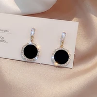2020 new trenfd korea trendy rhinestone black enamel round metal geometry dangle earring for women gold drop earring jewelry