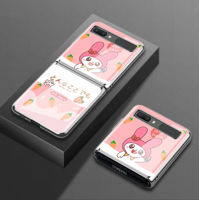 

Cute Case Cover for Samsung Z Flip Glass Phone Case F700n Protective Back Cover 5g Folding F7070 Electroplating Anti Falling