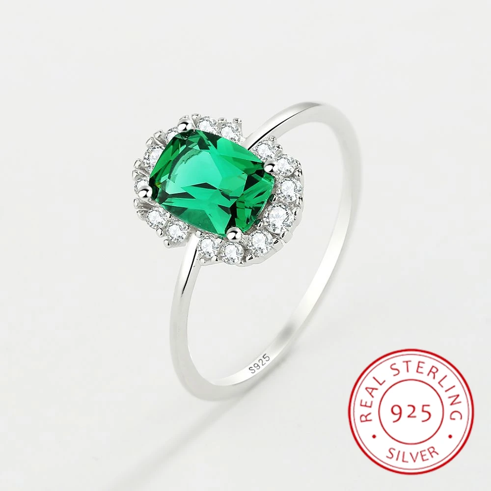 

New Classic Emerald Diamond Zircon Ladies Ring S925 Original Authentic Sterling Silver Party Engagement Wedding Lover Jewelry