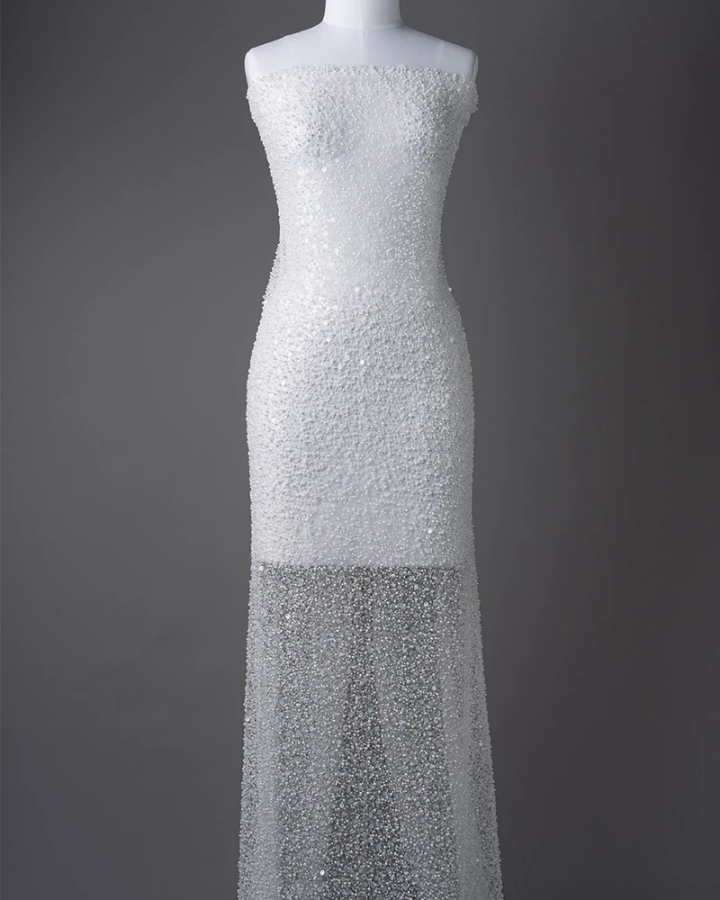 Изысканный тюль цвета слоновой кости с вышивкой и сверкающими прозрачными