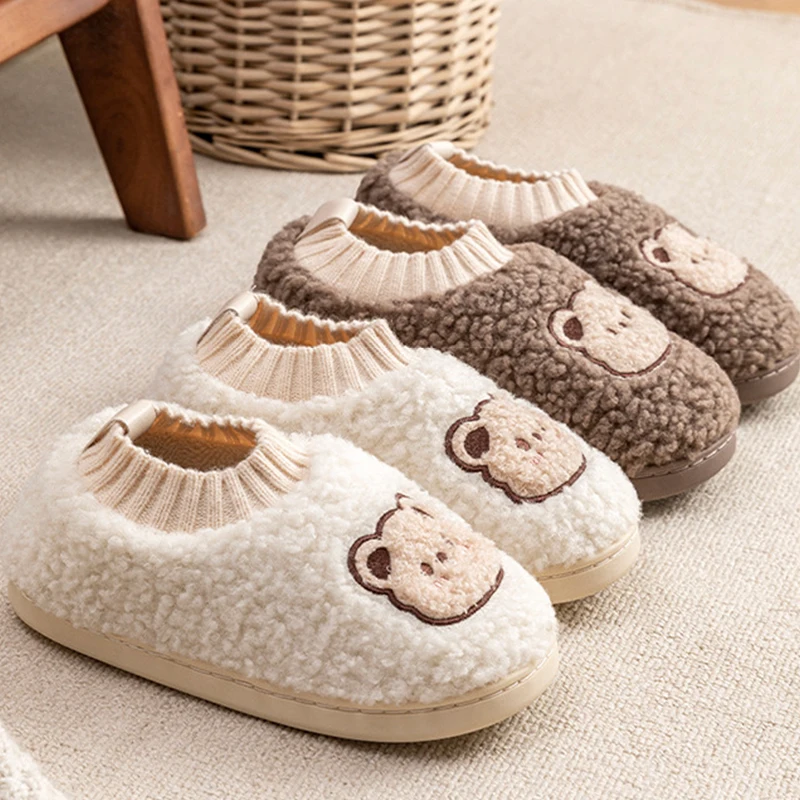 Plush Warm Lovely Bear Design Household Non-slip Cotton Women Slippers 2022 winter Home Boots Winter Couple Cotton Shoes Leisure