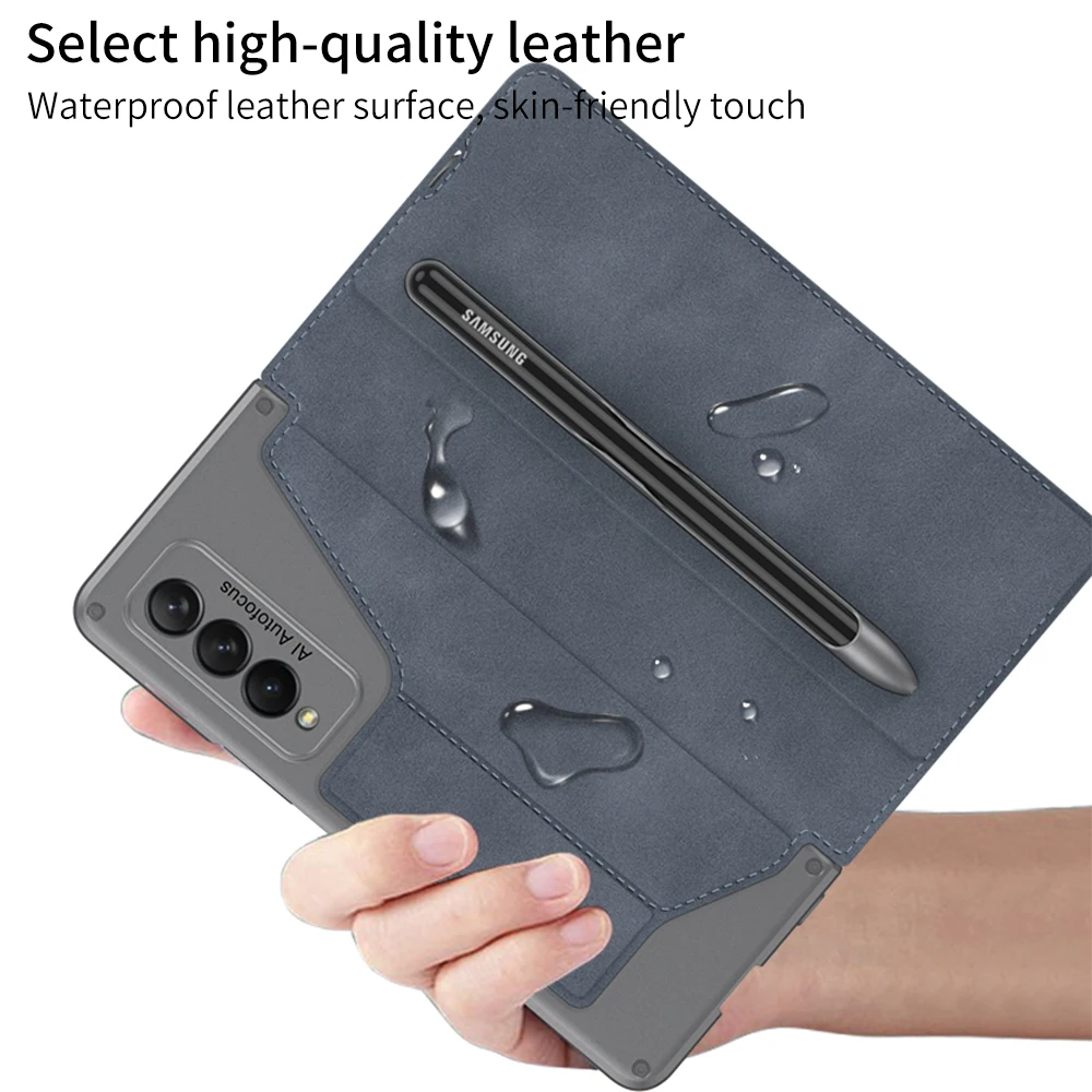 Leather Case For Samsung Galaxy Z Fold 4 3 Case Z Fold4 Fold3 Case With Pen Slot Card Solt Holder Flip Wallet Cover For Z Fold4