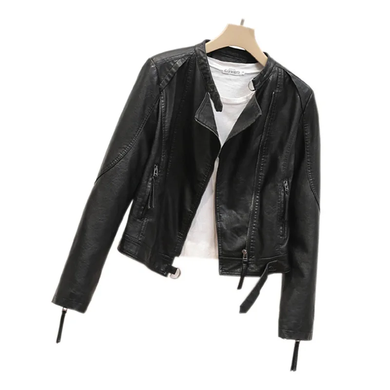 Korean Version of Slim PU Leather Jacket Women's 2023 Spring / Autumn Winter New Motorcycle Leather Short Coat