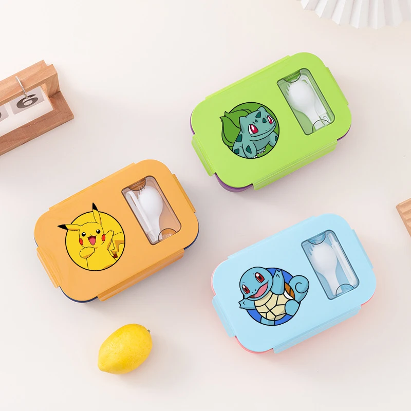 Фото Ланч-бокс Pokemoned с ложкой, с мультяшным аниме-принтом, бенто-бокс для студентов и офисных работников, портативный, большой емкости, 2026 №2
