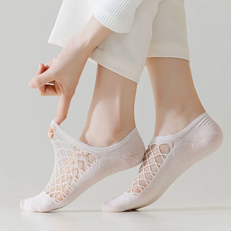 Woman Cotton Short Socks Summer Ultra-thin Breathable Fishnet Sock Casual Mesh Solid Color Girl Sox Calcetines De Seda Mujer