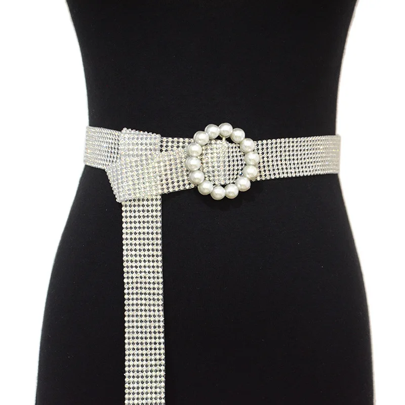 113CM Sliver Brilliant Waist Chain Women's Belt Full Rhinestone Crystal Belt Luxury Large Party Waist Belts For Girl Gift
