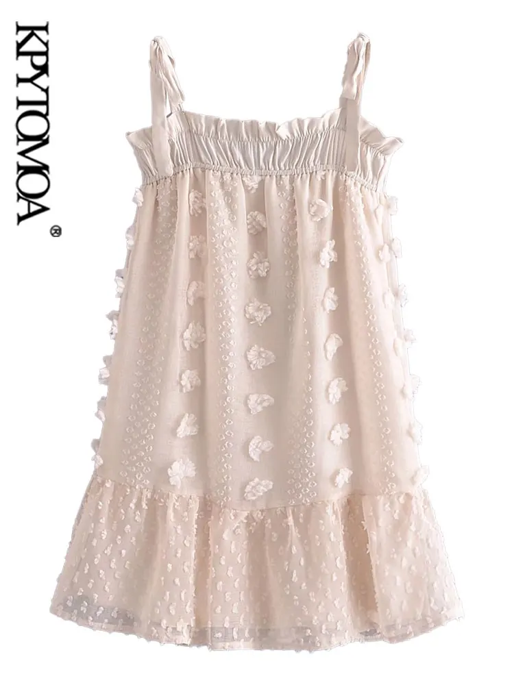 

KPYTOMOA Women Fashion With Lining Ruffles Mini Dress Vintage Backless Bow Tied Straps Female Dresses Vestidos Mujer