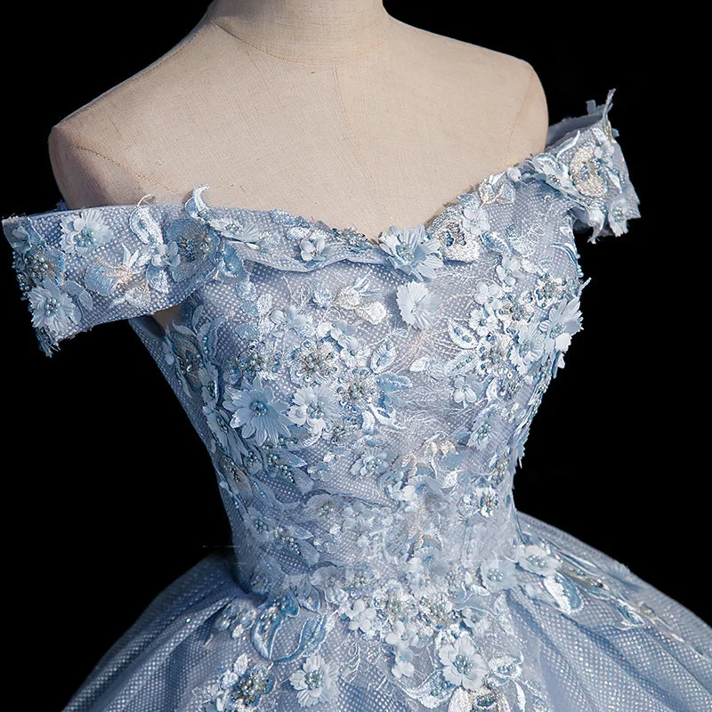 Фото Блестящее бальное платье по индивидуальному заказу, платья Quinceanera, аппликации с открытыми плечами, женские вечерние платья для выпускного вечера, Vestido De Noche, robes de soirée №2