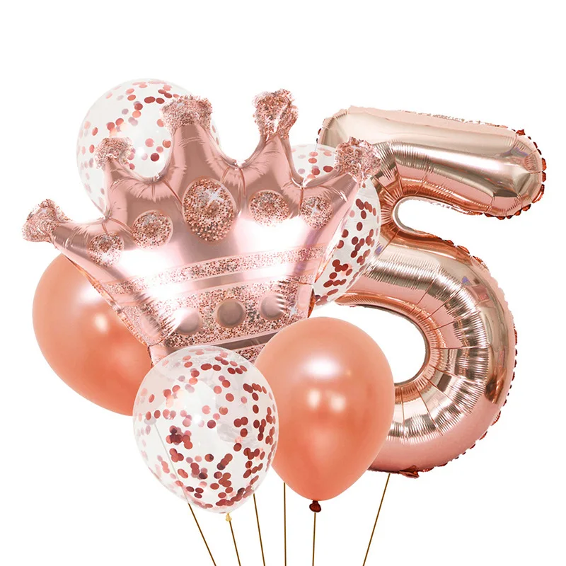 

50Sets Crown Number Balloon Set Rose Gold Confetti Foil Mylar Balloon Birthday Graduation Anniversary Party Celebration Supplies