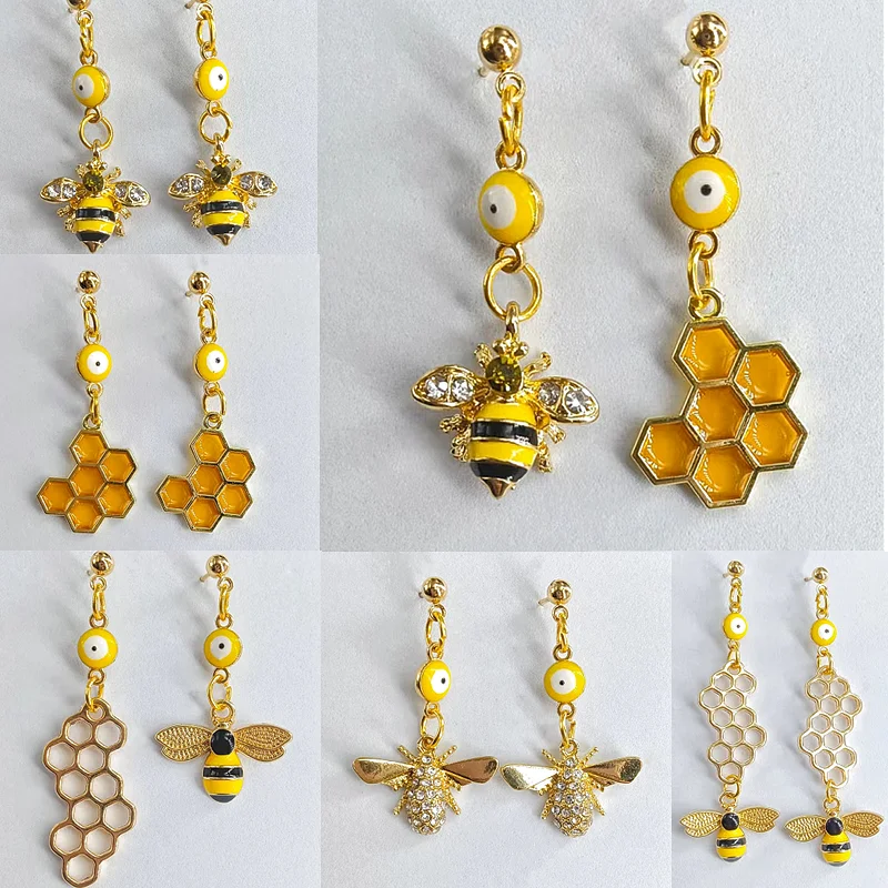 

Fashionable honeycomb hexagonal enamel earrings, honeycomb bee irregular earrings, simple and elegant geometric earrings