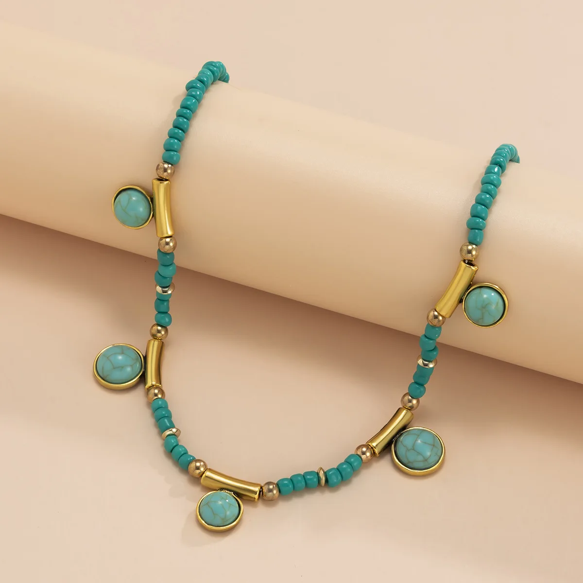 

Gold Vintage Women Turquoises Seed Beads Short Chokers Necklace Statement Necklaces Girl Women Gifts Jewelry