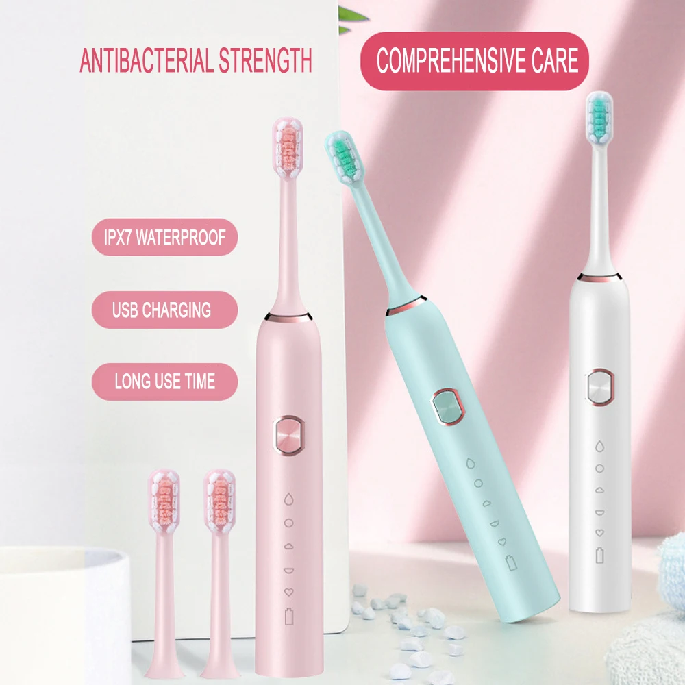 New Household Rechargeable Adult Ultrasonic Waterproof Replacement Heads Set Teeth Whitening Electric Sonic Toothbrush For Kids
