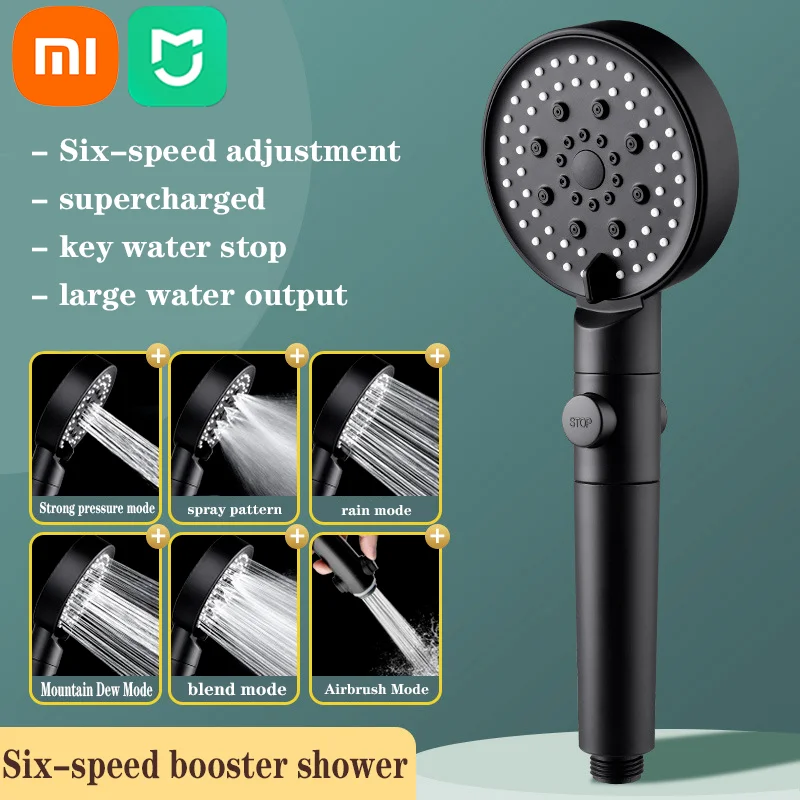 

Xiaomi Youpin 6 Mode Adjustable Black Bathtub Shower Head One Key Stop Bathroom Tool High Pressure Water Saving Shower Head Home